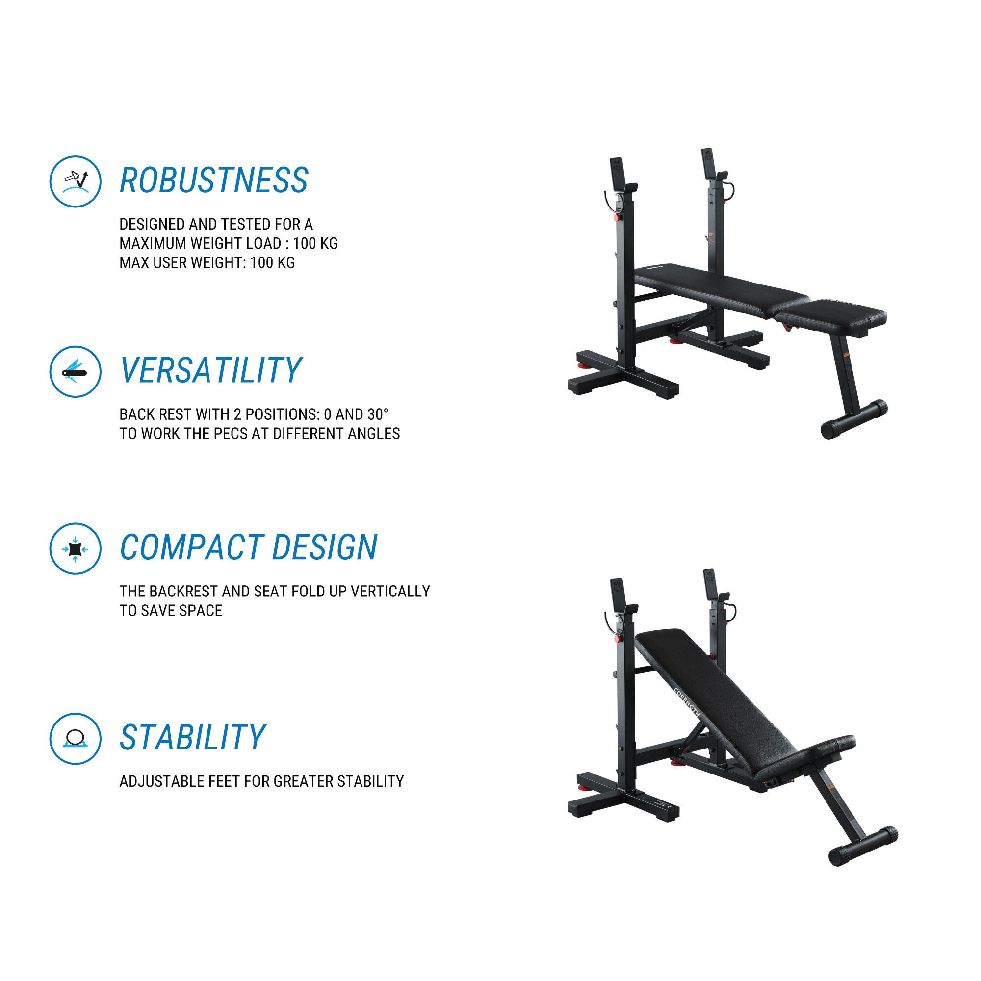 Folding Bench Press Black Corength Decathlon