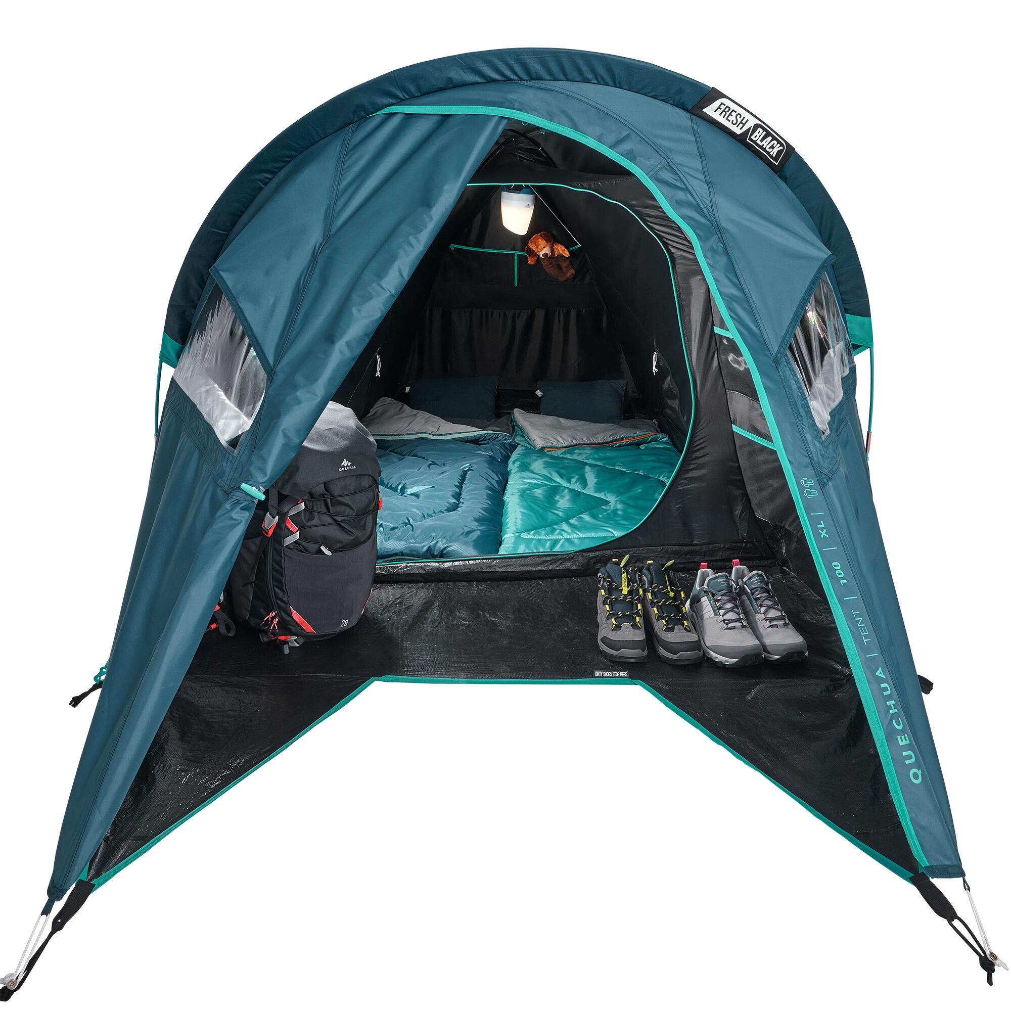 2-Person Camping Tent, MH 100 Fresh & Black - QUECHUA