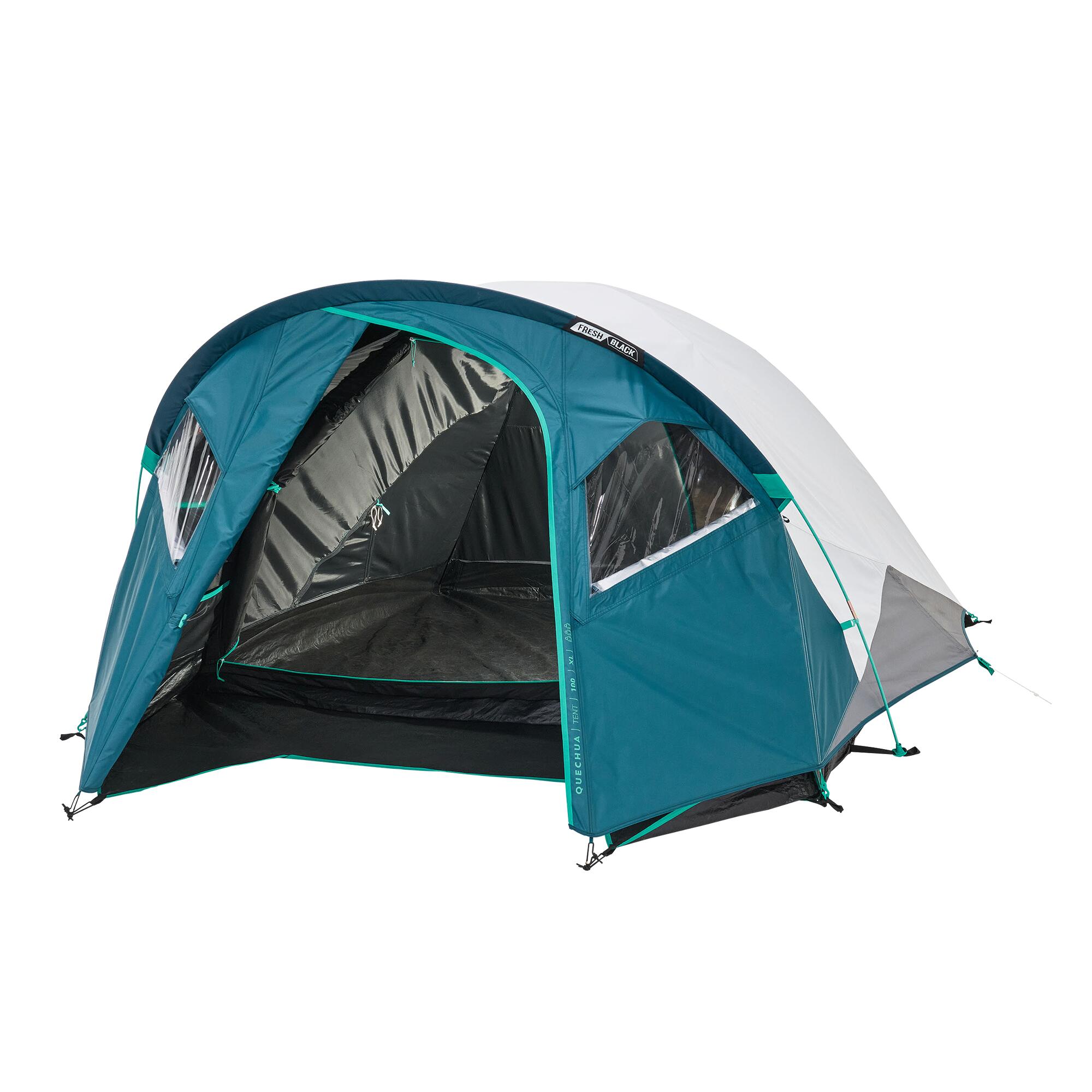Camping Tent 3-Person, MH 100 XL Fresh & Black - QUECHUA