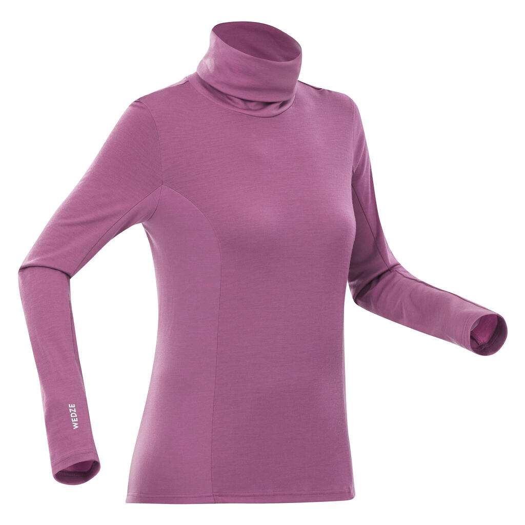 Women's Breathable Ski Base Layer Merino Wool Turtleneck Top BL500 - Pink