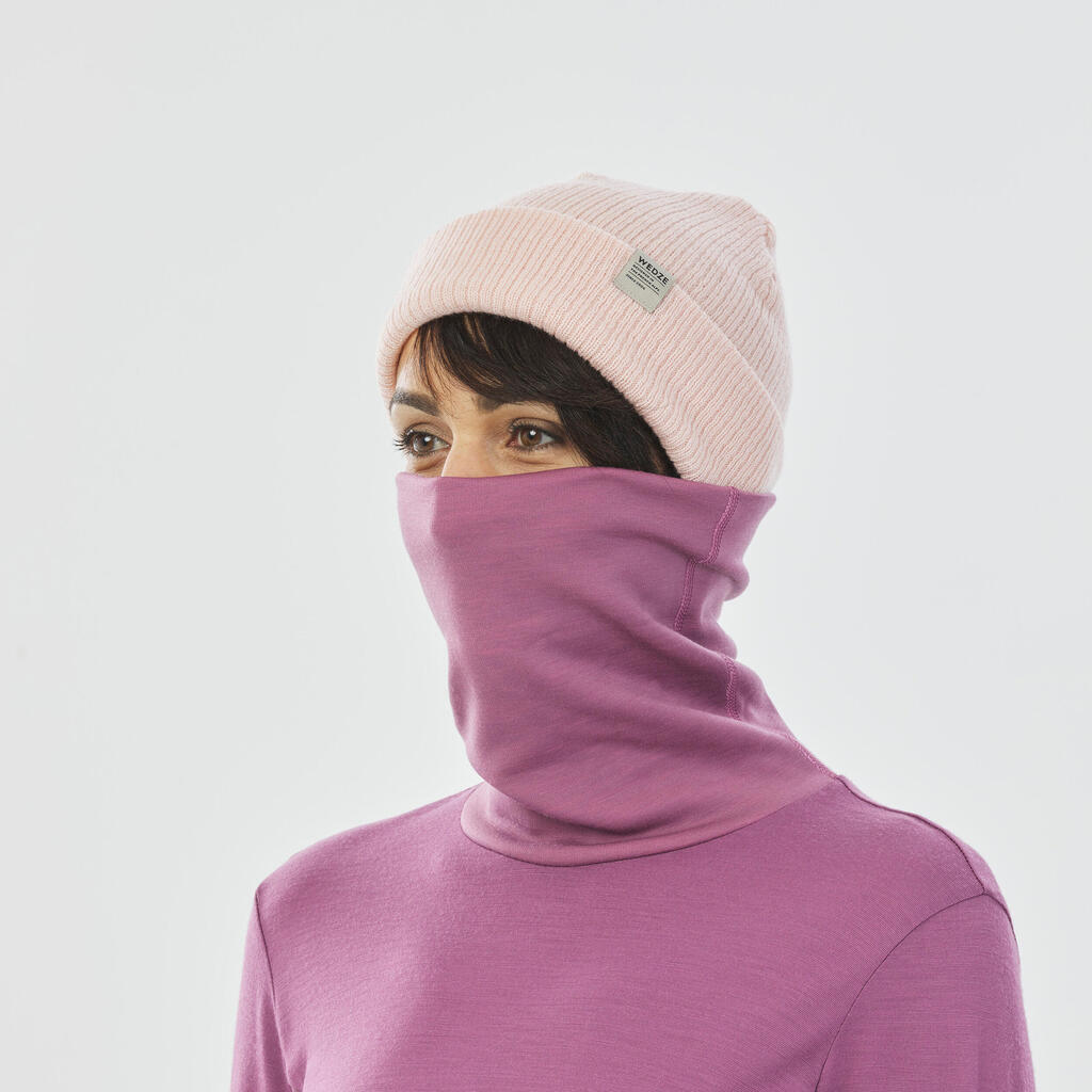 Women's Breathable Ski Base Layer Merino Wool Turtleneck Top BL500 - Pink