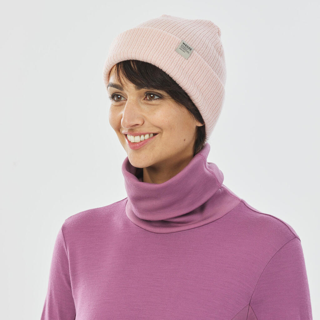 Women's Breathable Ski Base Layer Merino Wool Turtleneck Top BL500 - Pink