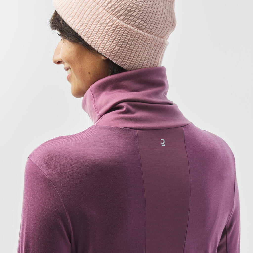 Women's Breathable Ski Base Layer Merino Wool Turtleneck Top BL500 - Pink