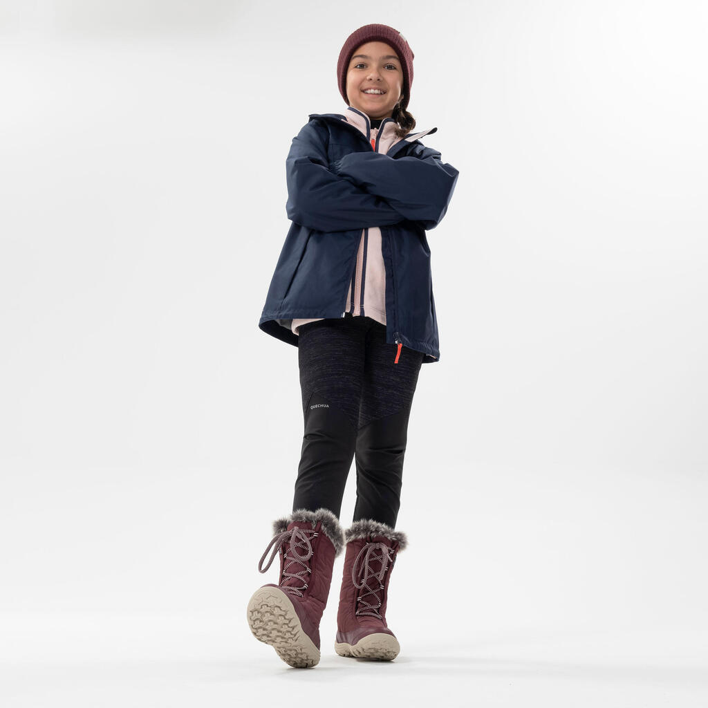 Dievčenské hrejivé nepremokavé turistické čižmy SH500 do snehu na zips 30-38
