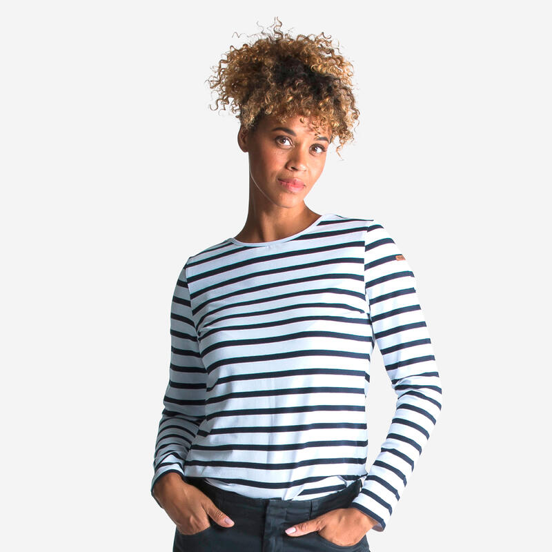 Camiseta manga larga marinera Mujer Tribord Sailing 100 azul rayas blancas | Decathlon