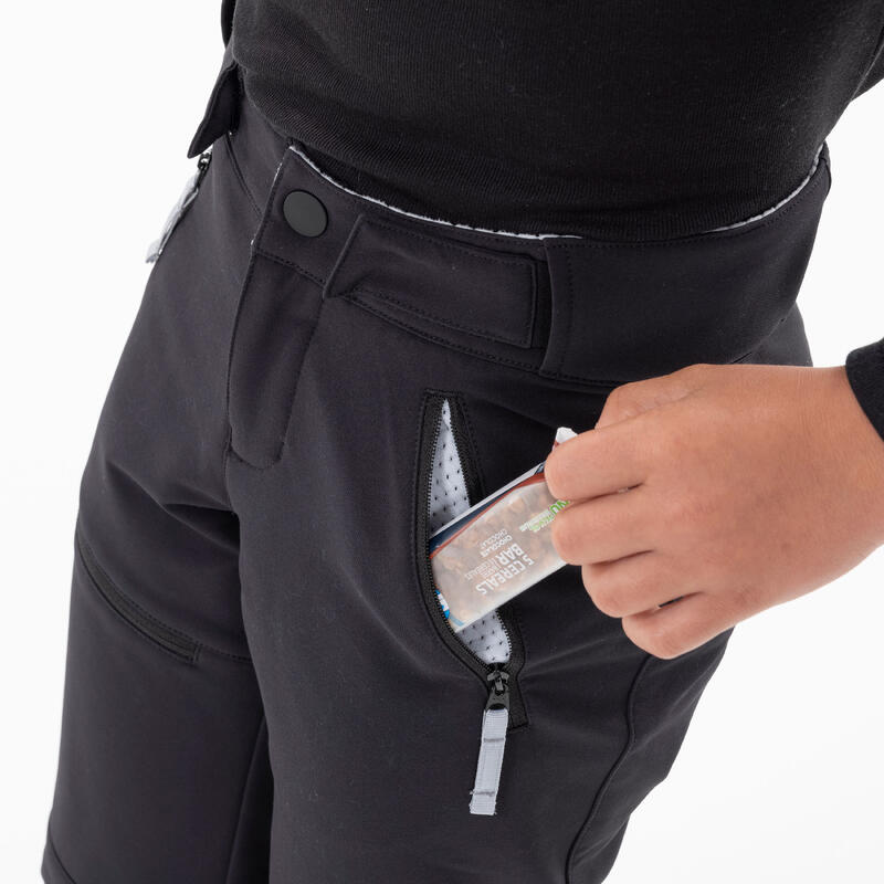 Pantalon softshell chaud de randonnée enfant 7-15 ans, MH500 noir