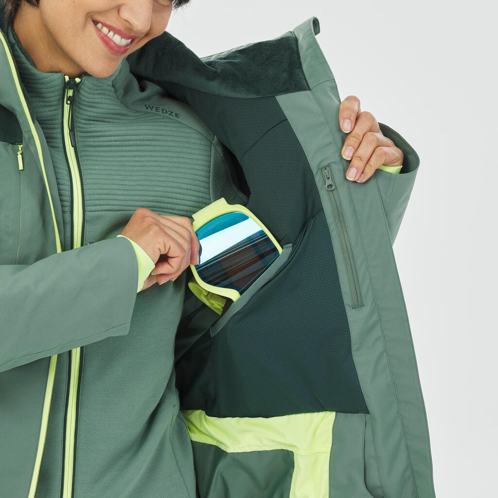 Women’s Ski Jacket 500 sport - white/navy/brown