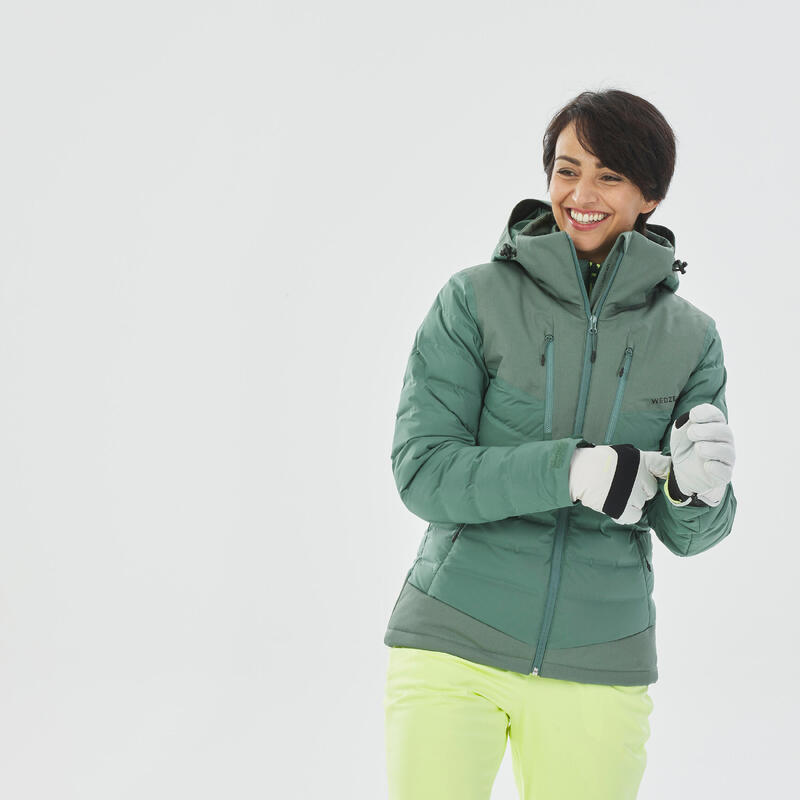 Dámská péřová lyžařská bunda 900 WARM zelená