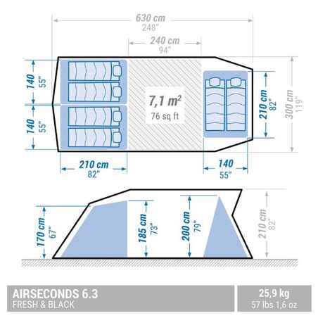 Inflatable Camping Tent - Air Seconds 6.3 F&B - 6 People - 3 Bedrooms