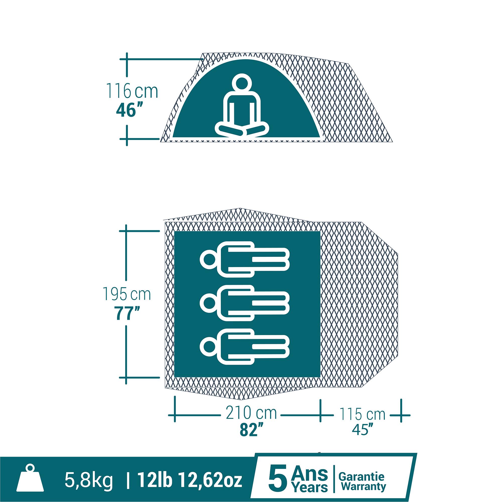 Kampeertent voor 3 personen MH100 XL Fresh & Black 37/57