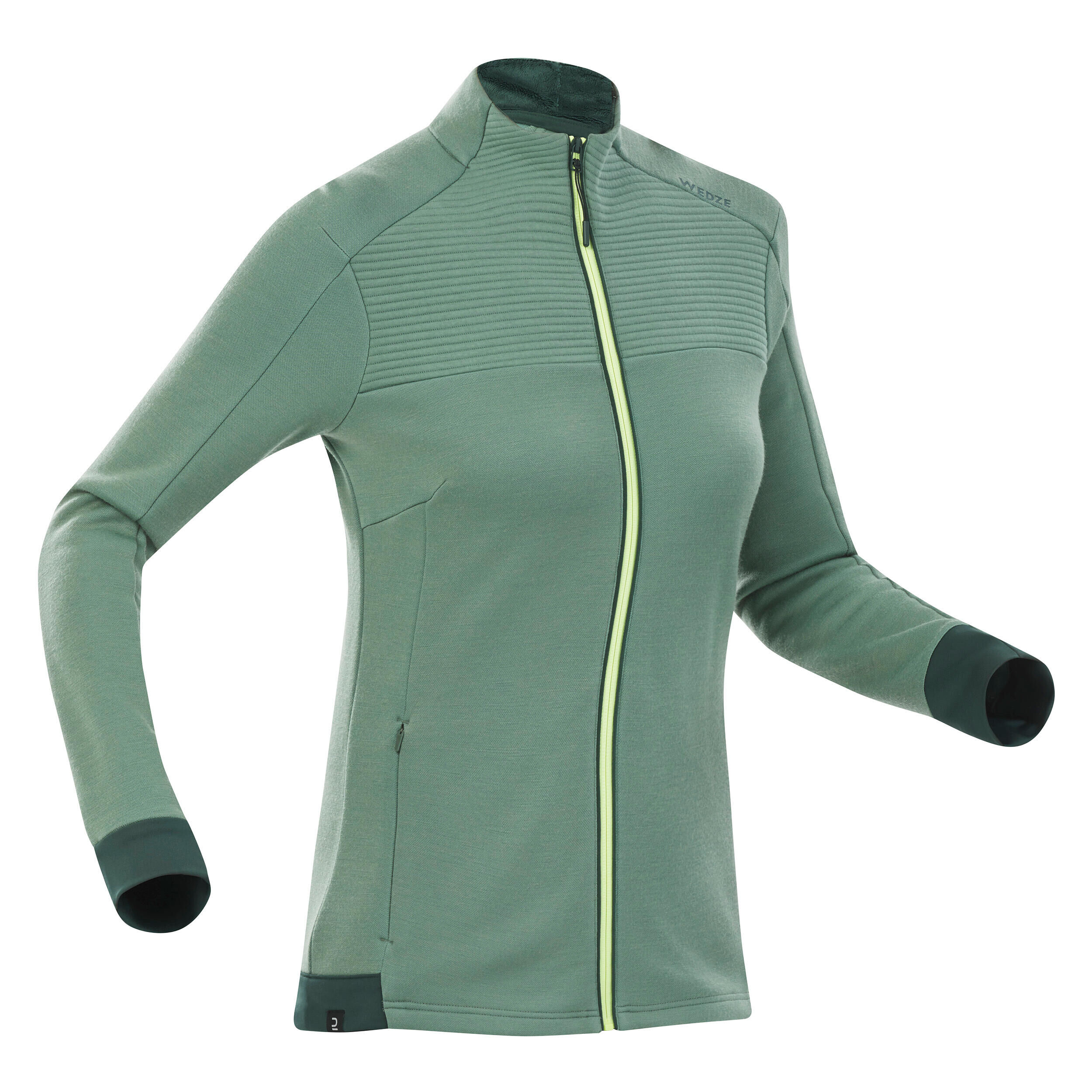 WEDZE Women's Fleece Ski Fleece Jacket 500 Warm-Green