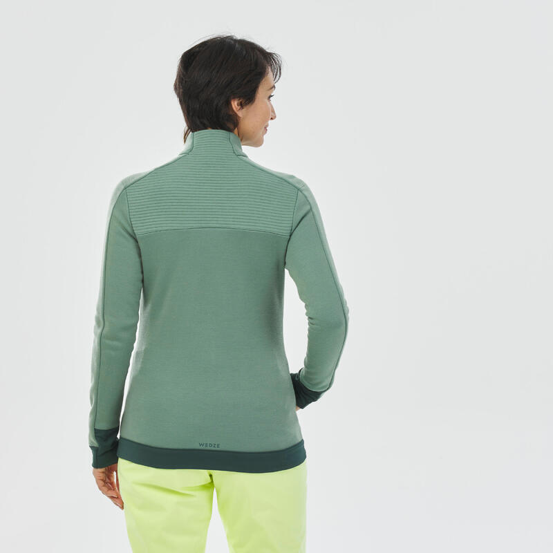 Veste polaire de ski laine mérinos femme - 500 warm - vert