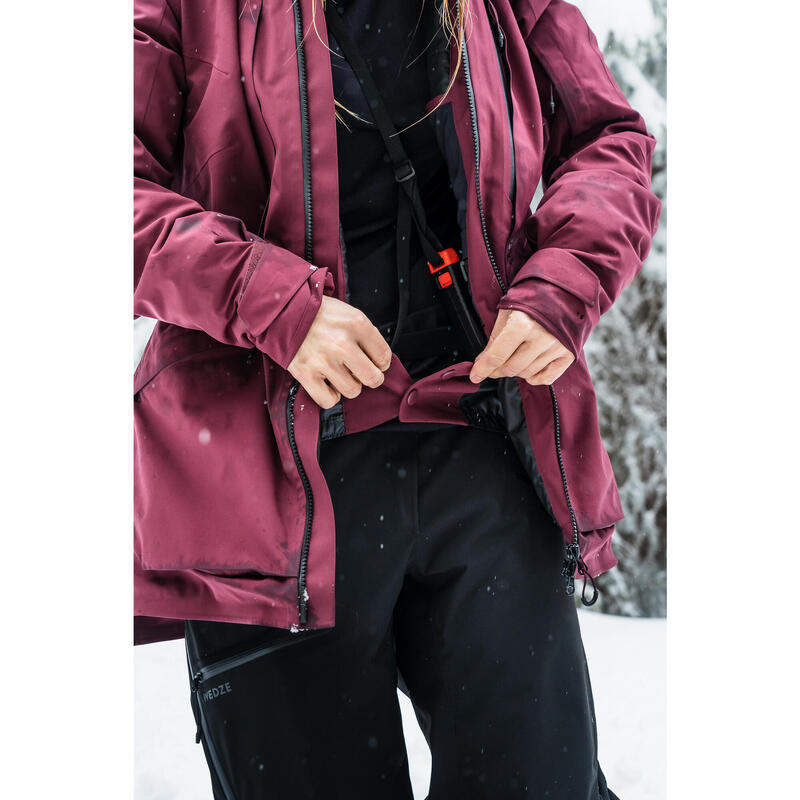 Veste de ski polyvalente et chaude femme, FR 100 bordeaux
