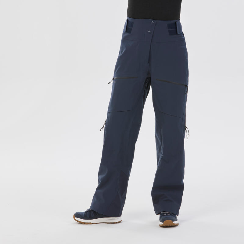 Pantalon de ski chaud et imperméable femme, FR500 bleu marine