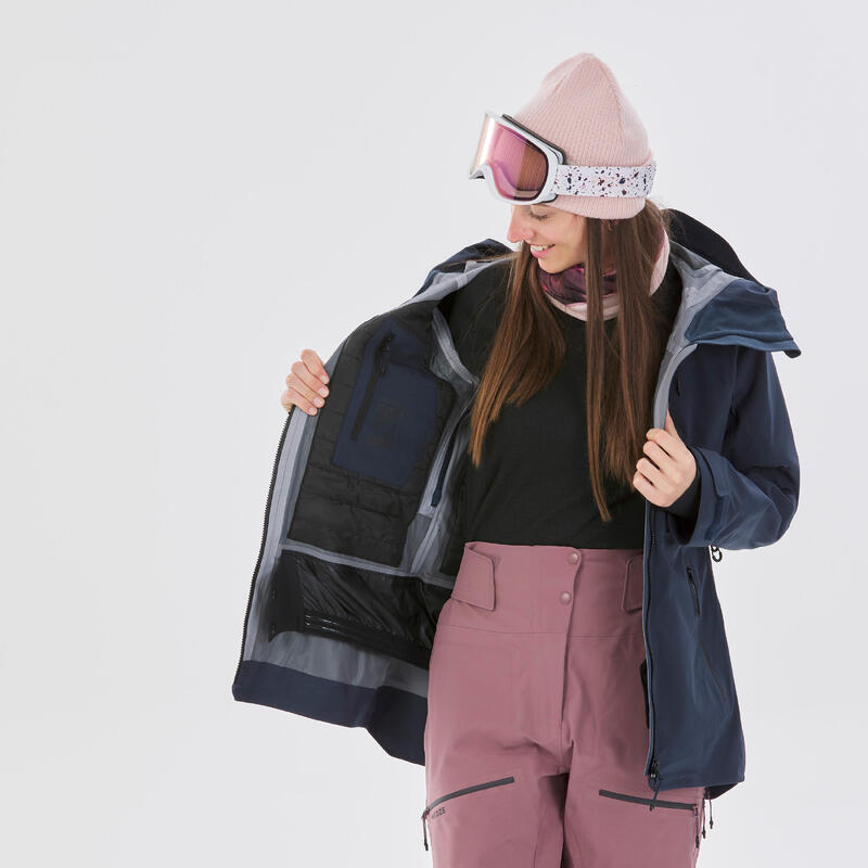 Veste de ski et snowboard chaude et respirante femme, FR 500 bleu marine