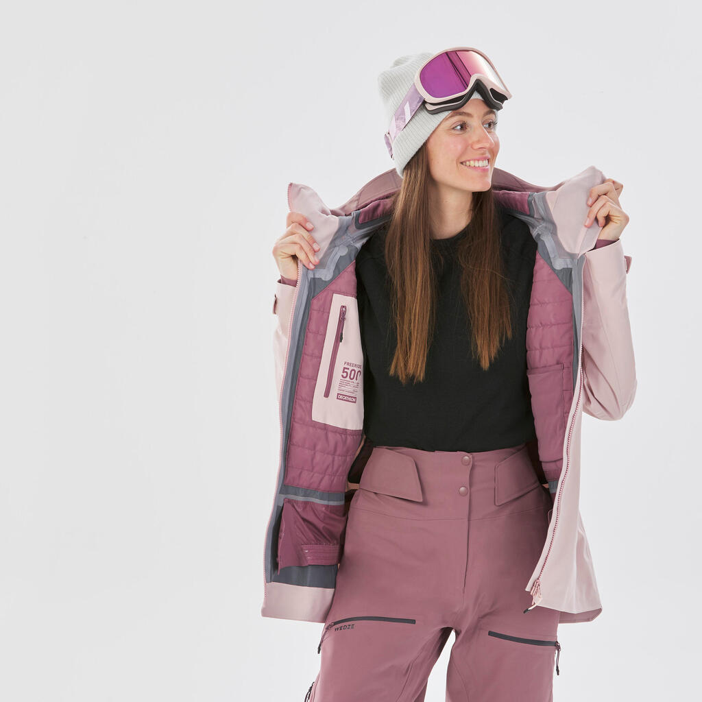 WOMEN’S SKI JACKET FR 500 - PALE PINK