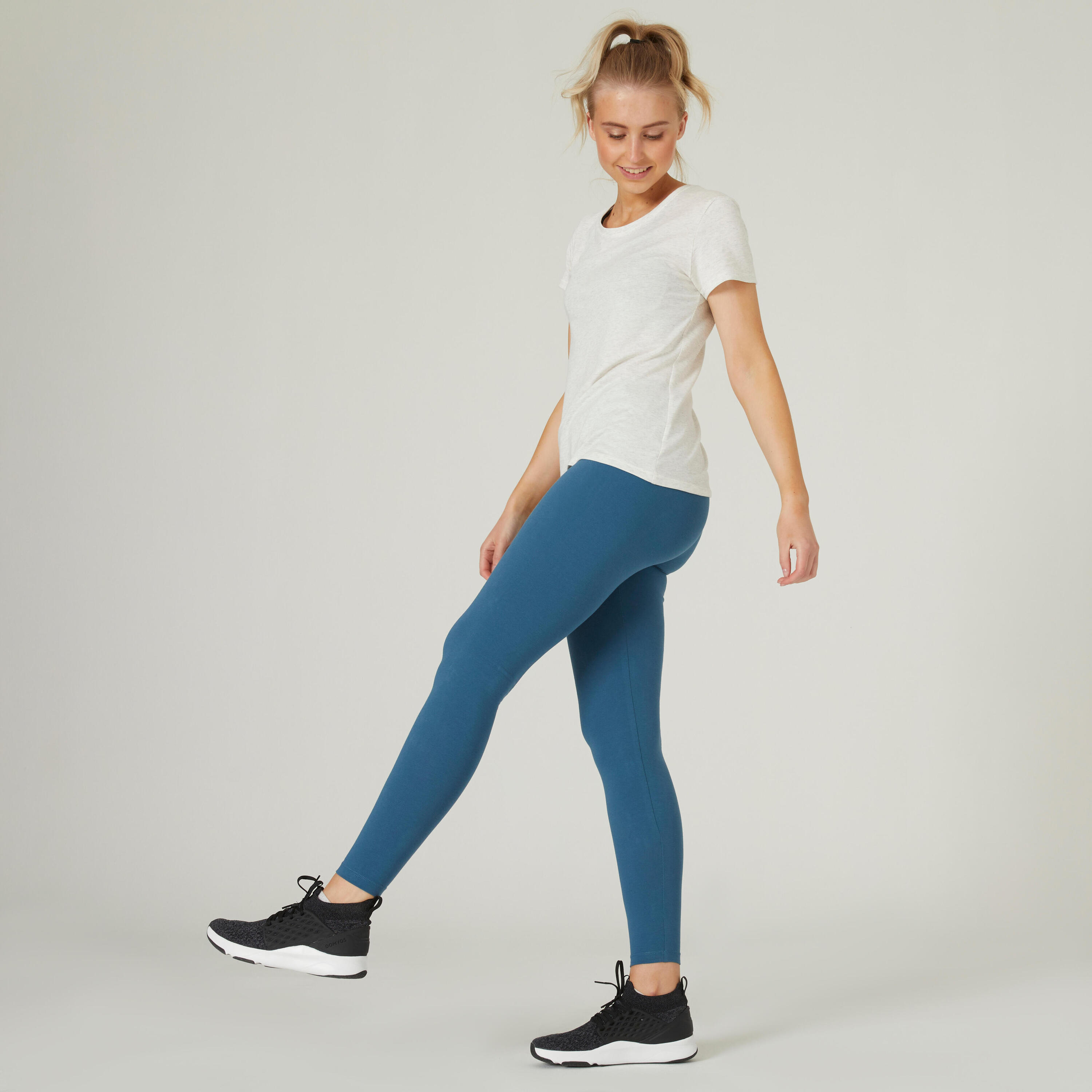Women's Slim-Fit Fitness Leggings Fit+ 500 - Blue/Grey 3/5
