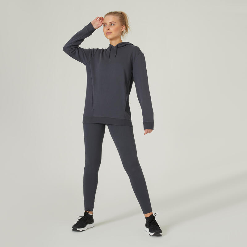 Sweat-shirt à capuche Fitness femme - 520 gris abysses