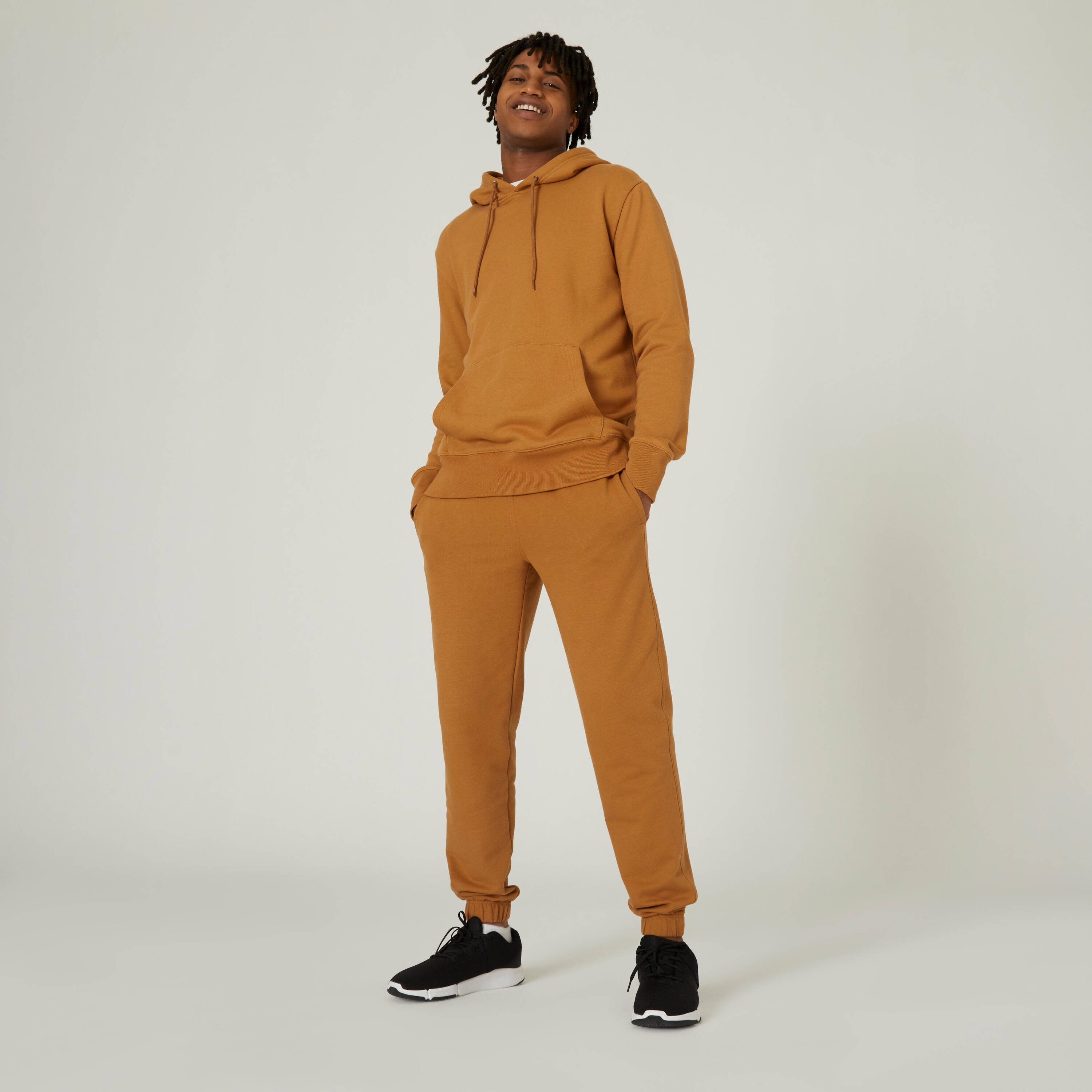 Mens Sweatshirt With Hood 500 Essentials For Gym-Hazelnut -  2