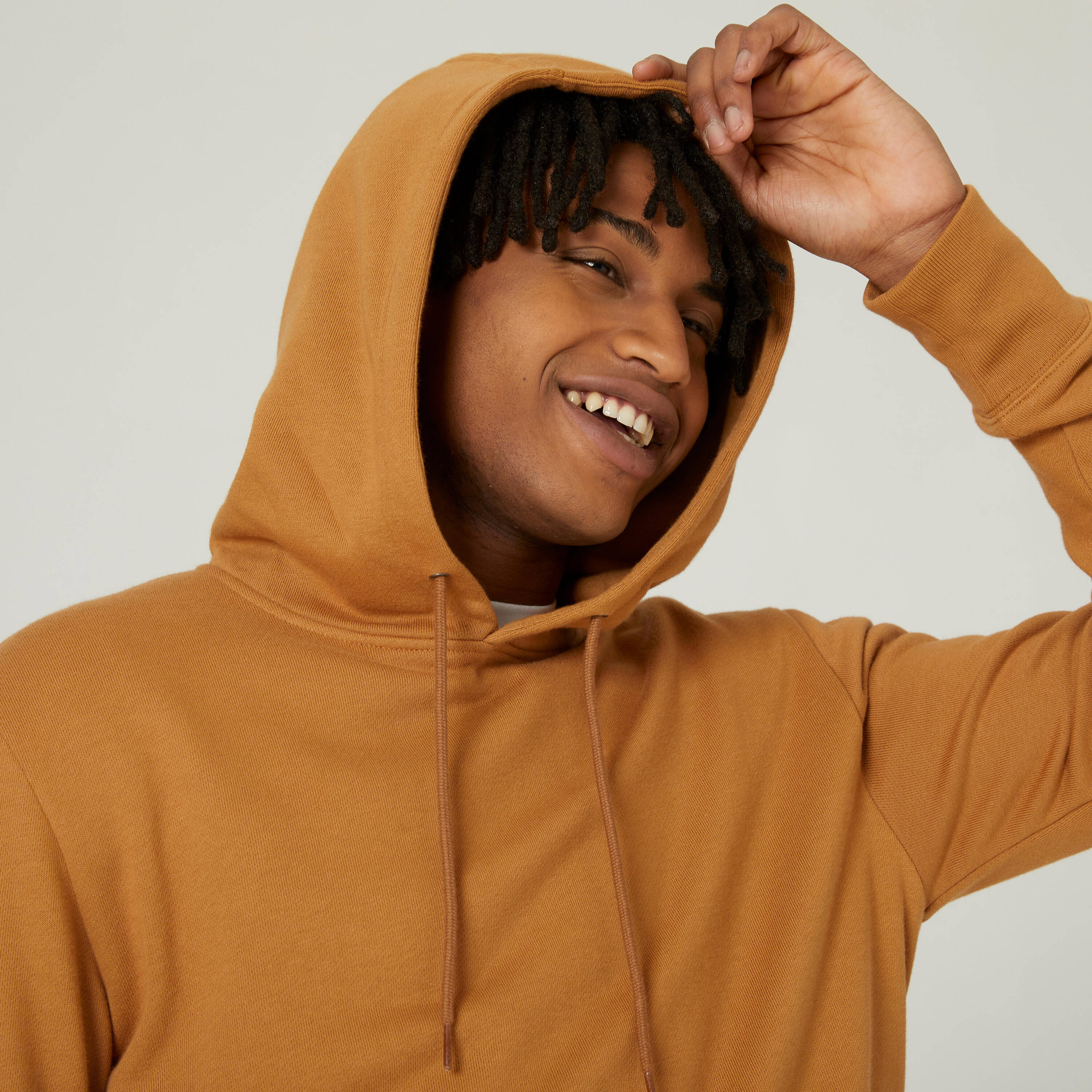 Mens Sweatshirt With Hood 500 Essentials For Gym-Hazelnut -  3