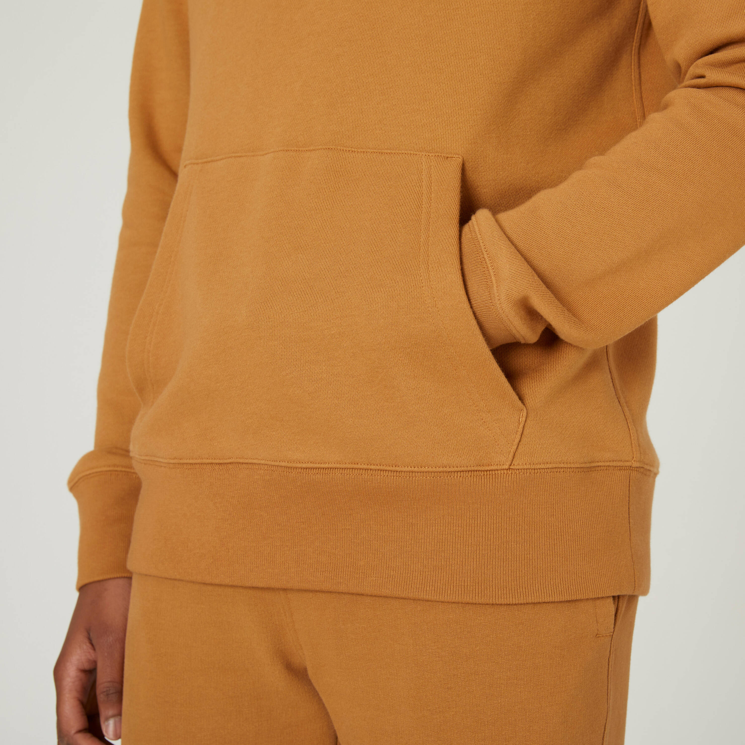 Mens Sweatshirt With Hood 500 Essentials For Gym-Hazelnut -  5