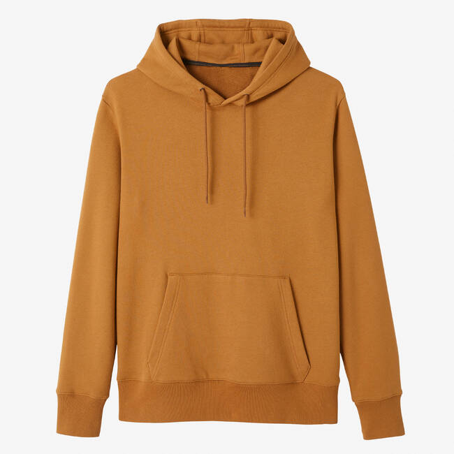 Men Sweatshirt With Hood and Zip Fleece Lined 500 For Gym- Hazelnut