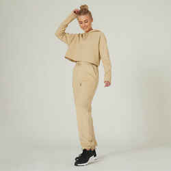 Fitness Cotton-Rich Cropped Hoodie 520 - Beige