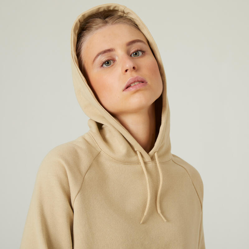 Cropped hoodie voor fitness dames 520 beige
