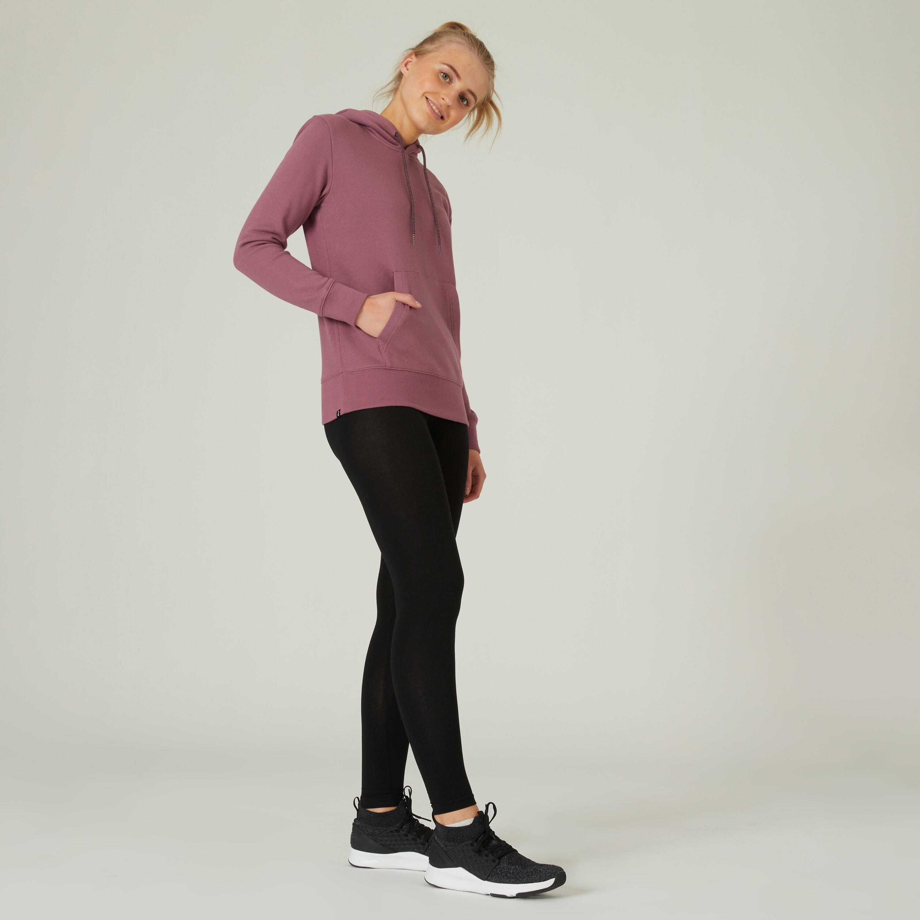 Women's Long Fitness Hoodie 500 Essentials - Grape 3/5