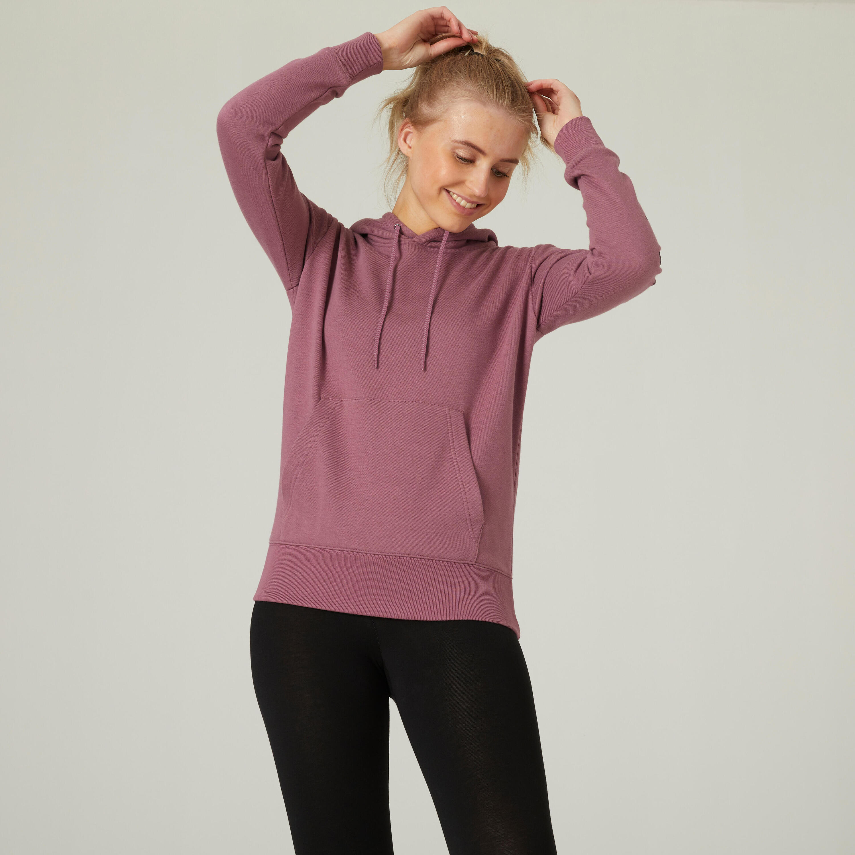 Women's Long Fitness Hoodie 500 Essentials - Grape 1/5