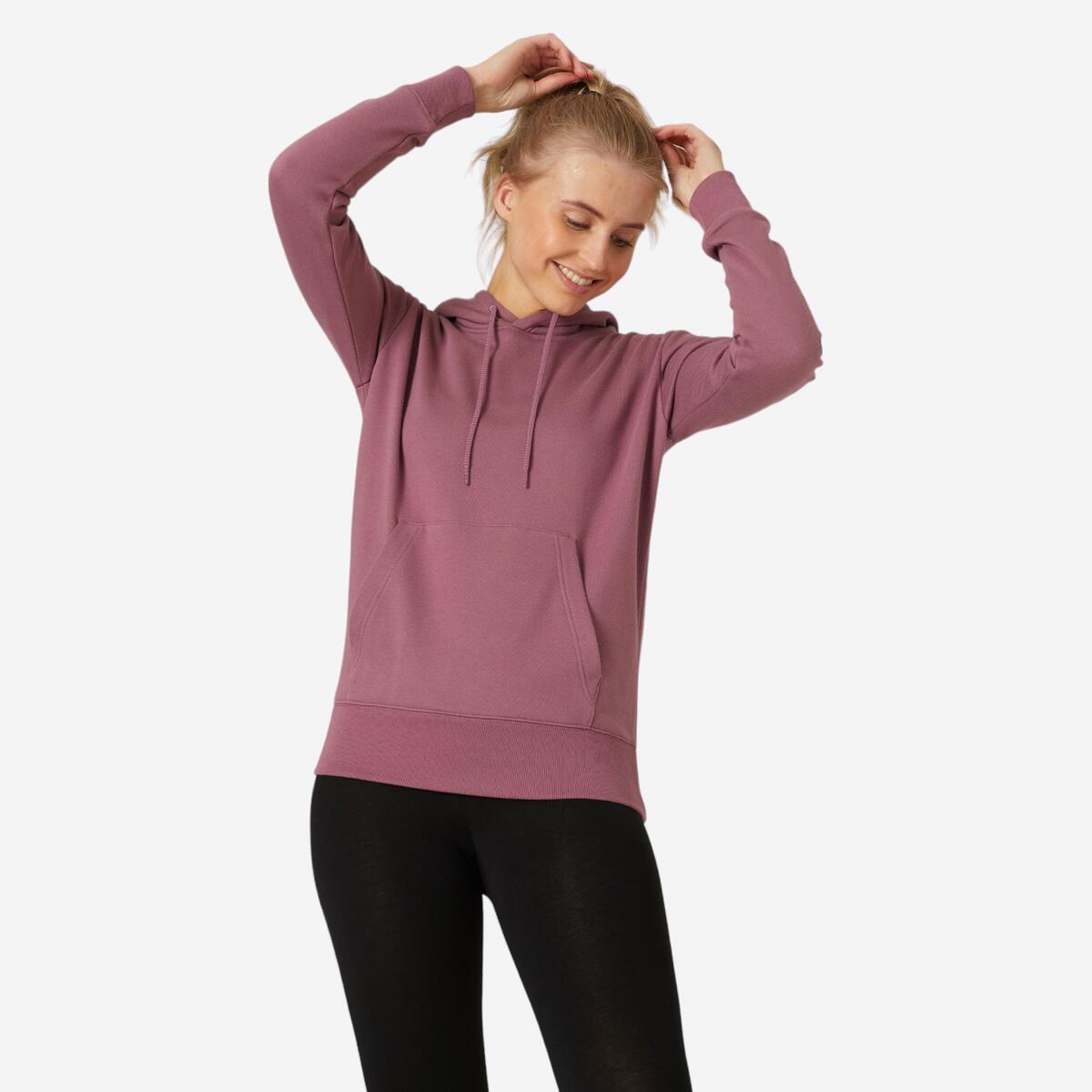 Sweat à capuche en coton fitness femme, violet grise