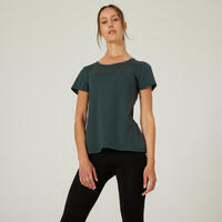 T-shirt fitness manches courtes col rond coton femme - 500 vert mélèze
