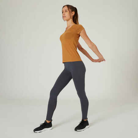 Women's Slim-Fit Fitness T-Shirt 500 - Hazelnut