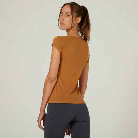 Women's Slim-Fit Fitness T-Shirt 500 - Hazelnut