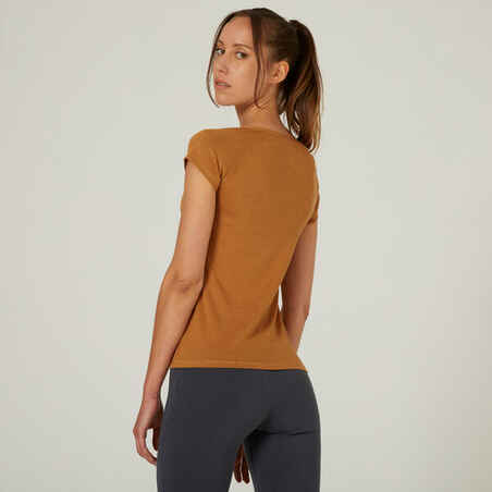 Moteriški aptempti kūno rengybos marškinėliai „500“, rudi