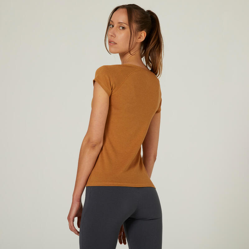 T-shirt slim fitness femme - 500 Marron noisette
