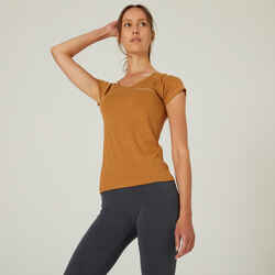 Women's Slim-Fit Fitness T-Shirt 500 - Hazelnut