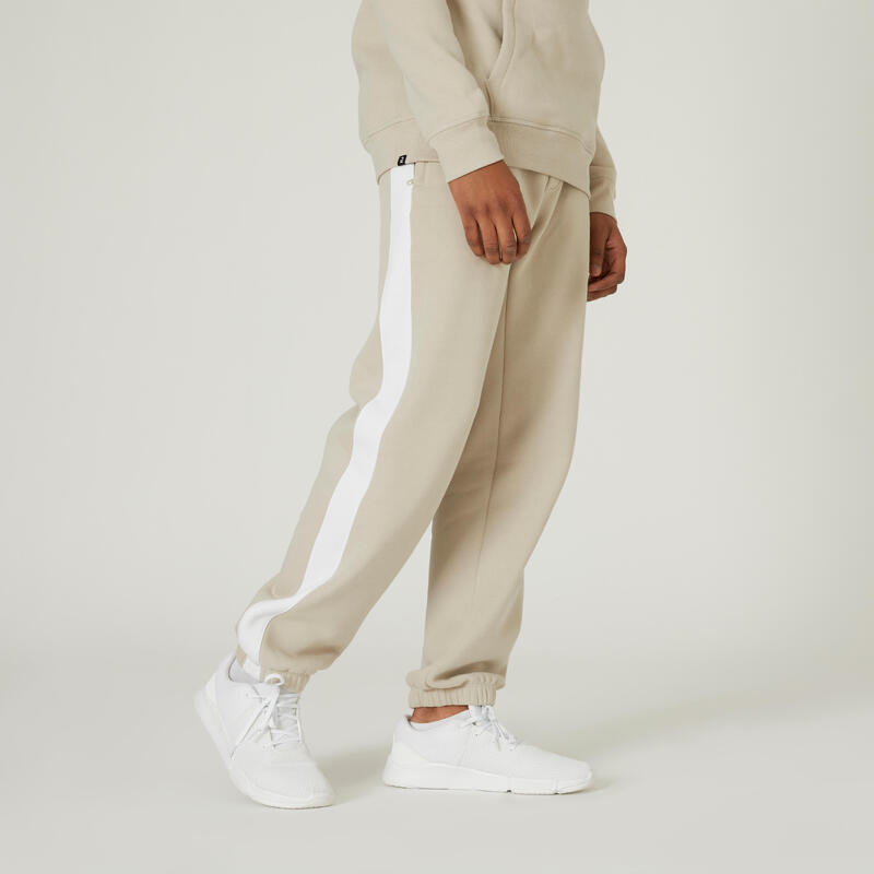 Pantaloni uomo fitness regular misto cotone felpati tasca con zip beige