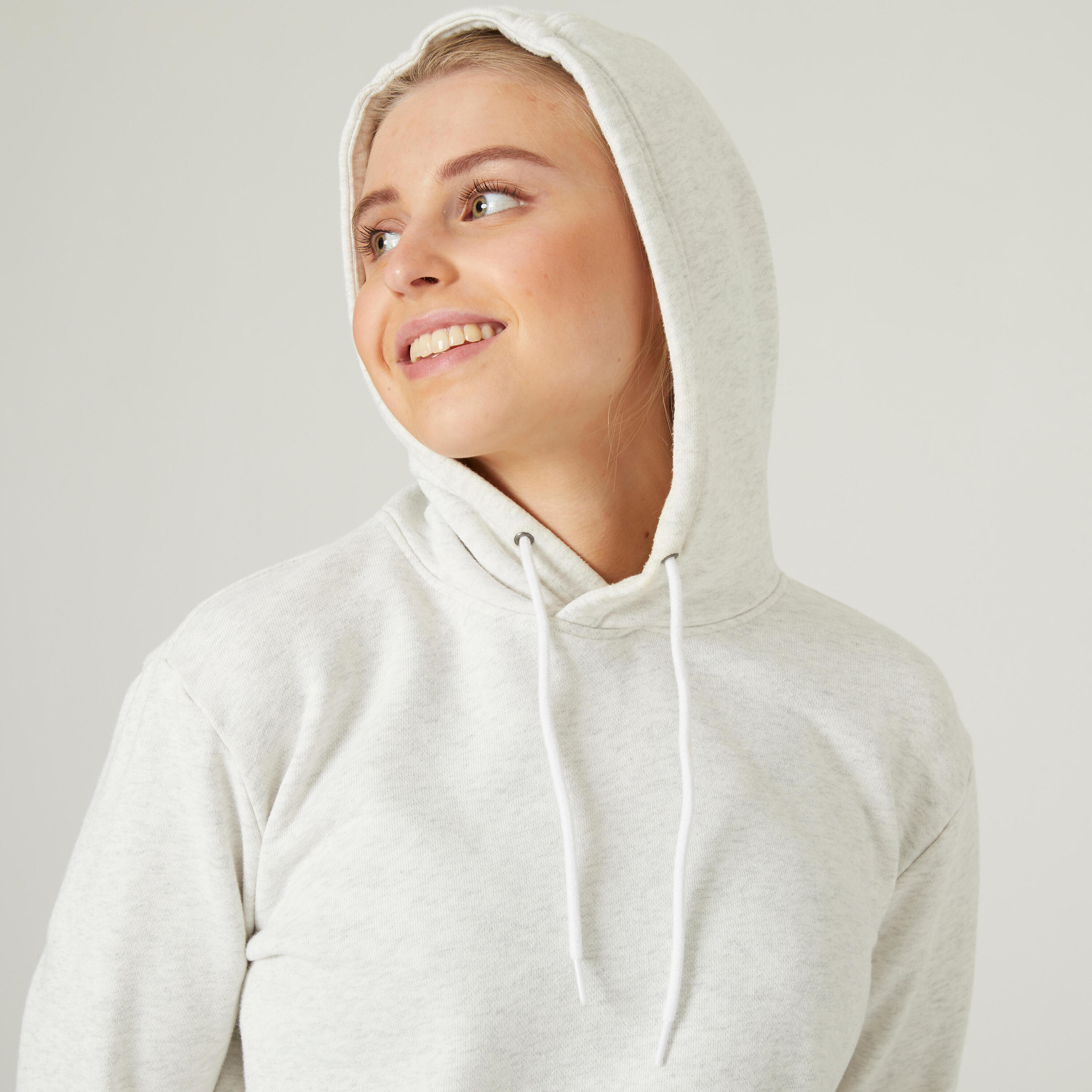 Sweat à capuche en coton fitness femme, blanc coton 11/15