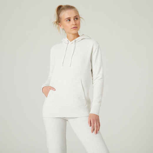 
      Women's Fitness Long Hoodie Essentials 500 - Off-White
  