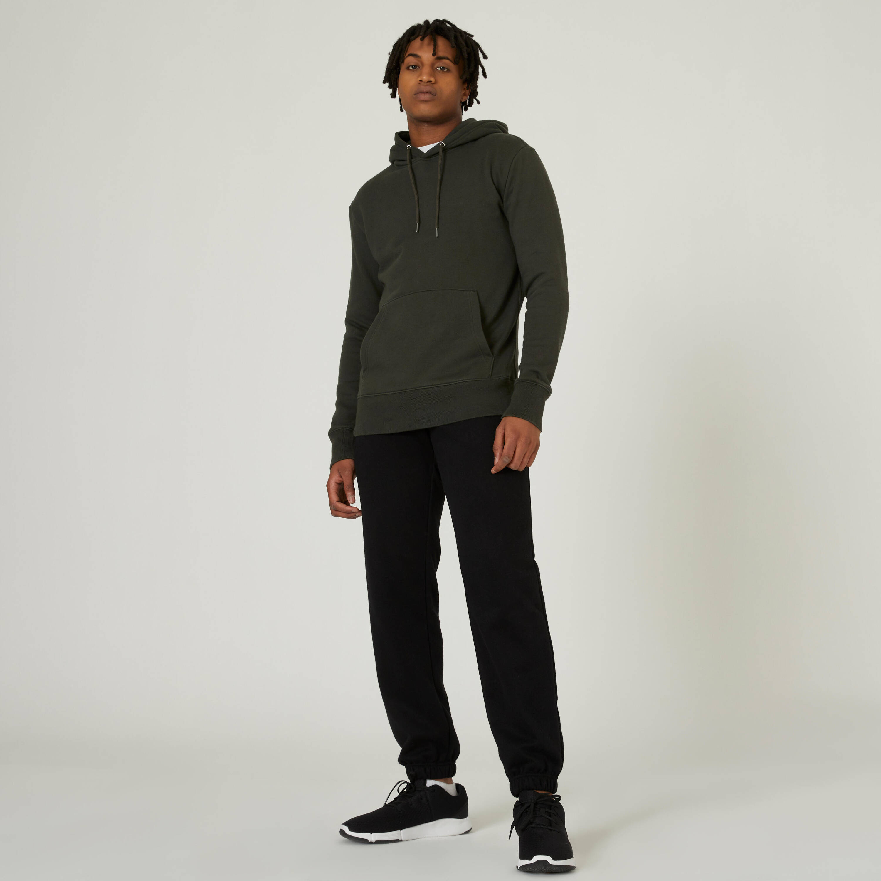 Mens Sweatshirt With Hood 500 Essentials For Gym-Dark Green -  3
