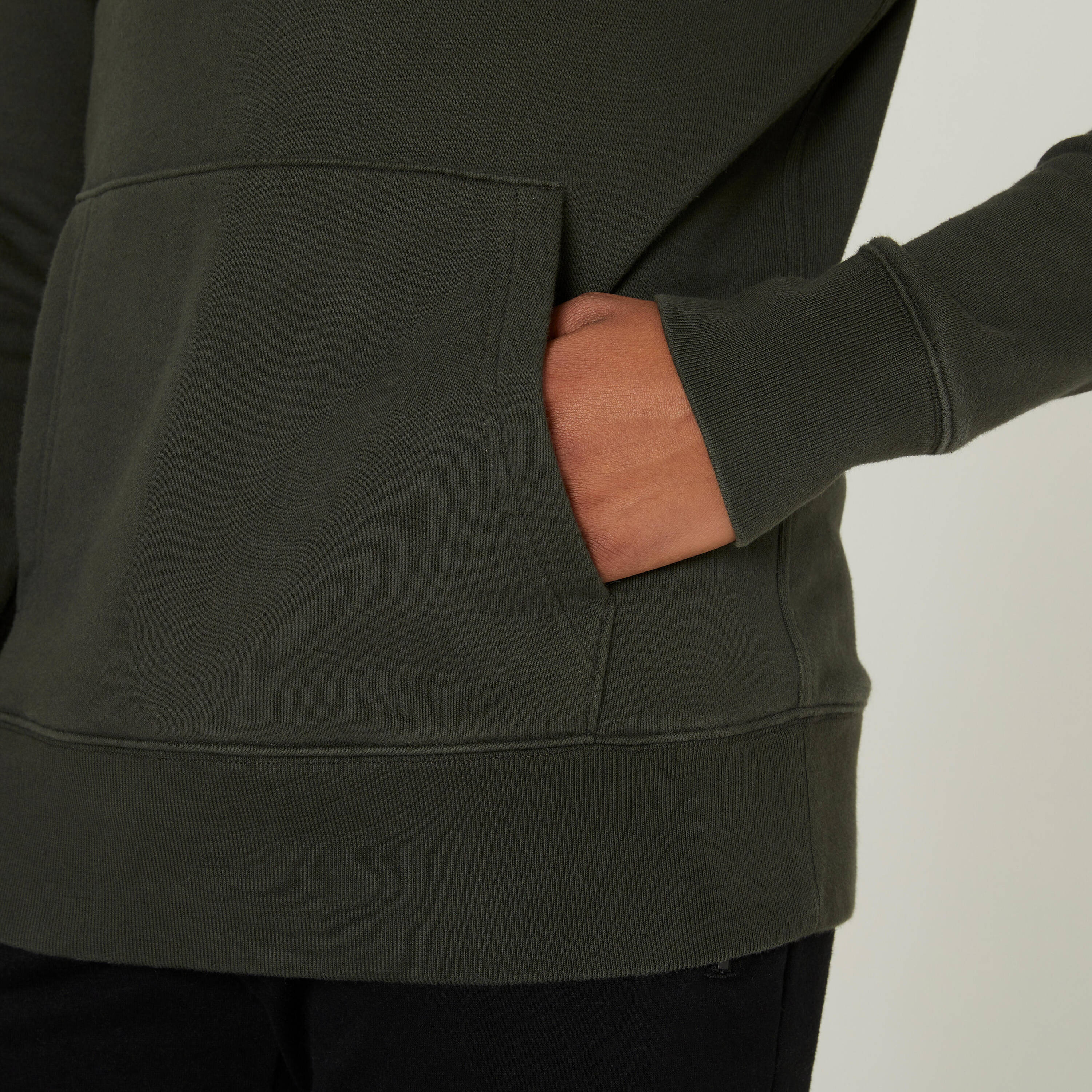Mens Sweatshirt With Hood 500 Essentials For Gym-Dark Green -  5