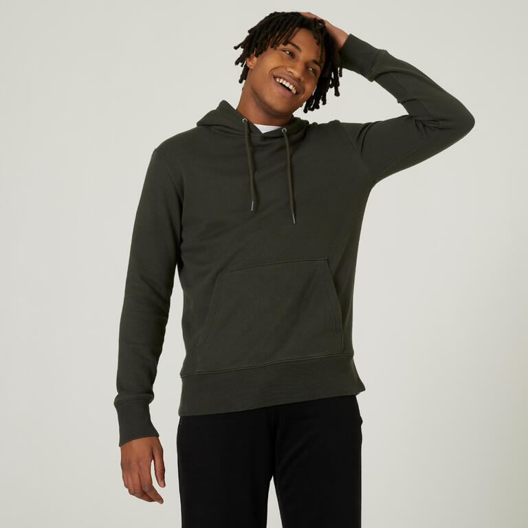 Men's Gym Cotton Hoodie Essential 500 Dark Green