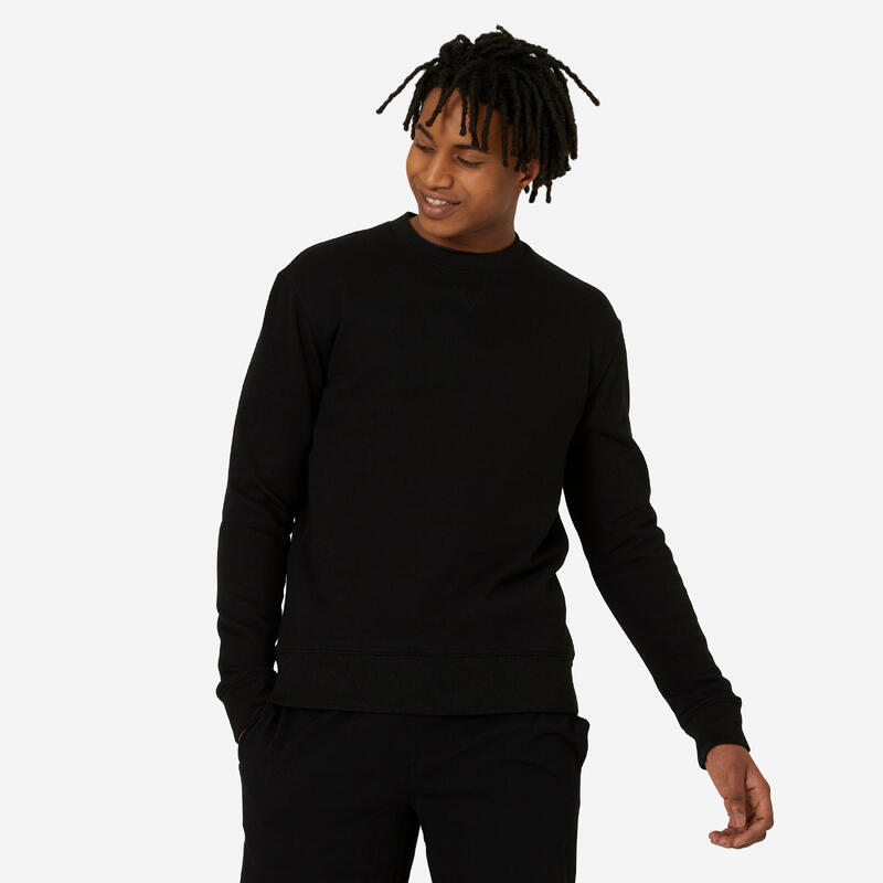 Fitness sweater heren 500 Essentials crewneck zwart