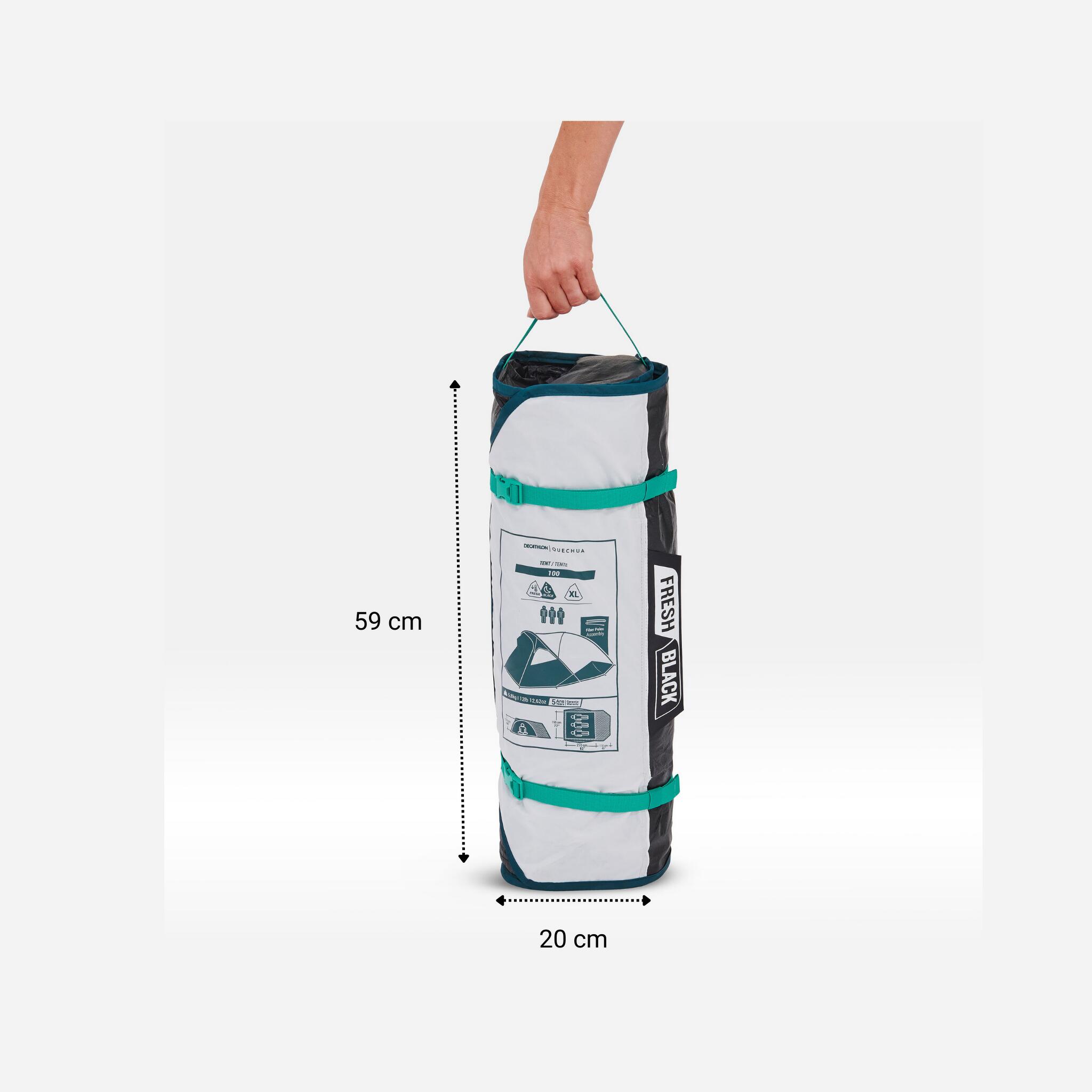 Camping Tent 3-Person, MH 100 XL Fresh & Black - QUECHUA