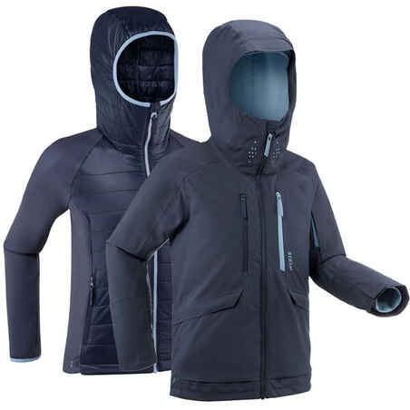Skijaška jakna 3u1 FR900 vodootporna za dječake tamnoplava