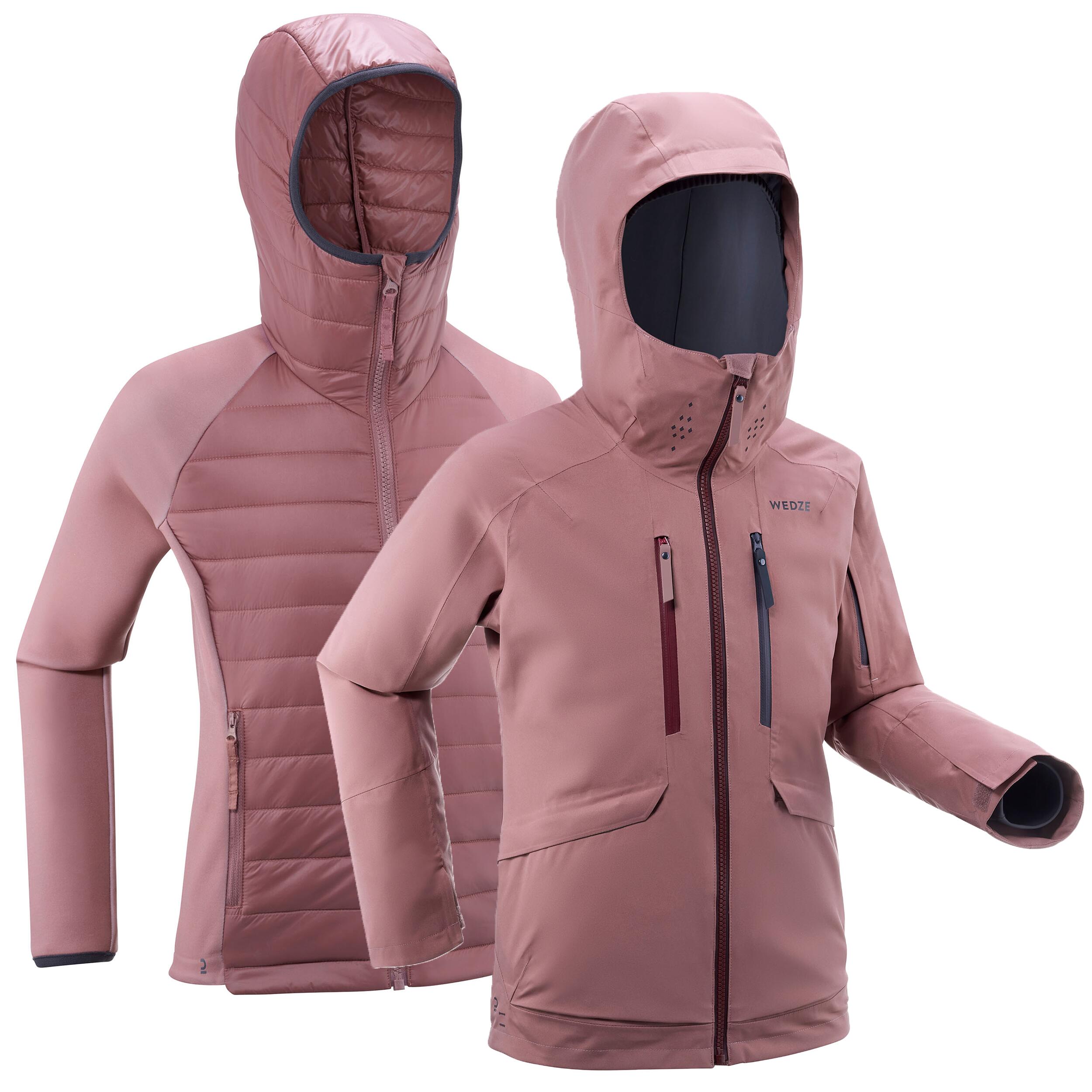 GIRLS' 3-IN-1 WATERPROOF SKI JACKET FR 900 - PINK