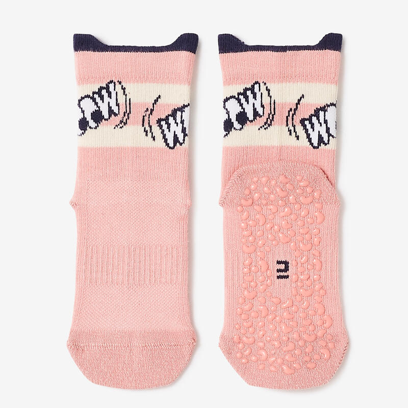 Kids' Non-Slip Mid-High Socks 600 - Pink with Pattern