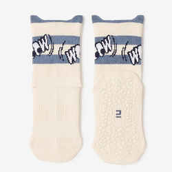 Kids' Non-Slip Mid-High Socks 600 - Beige with Pattern