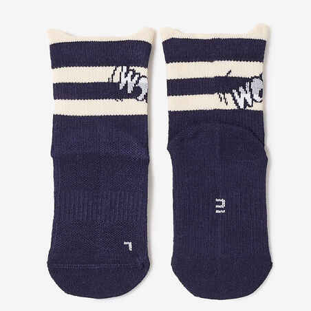 Kids' Non-Slip Mid-High Socks 600 - Blue with Pattern